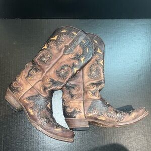 Women’s Lucchese Fiona Studded Scarlet Cafe Brown Calf Cowgirl Boots